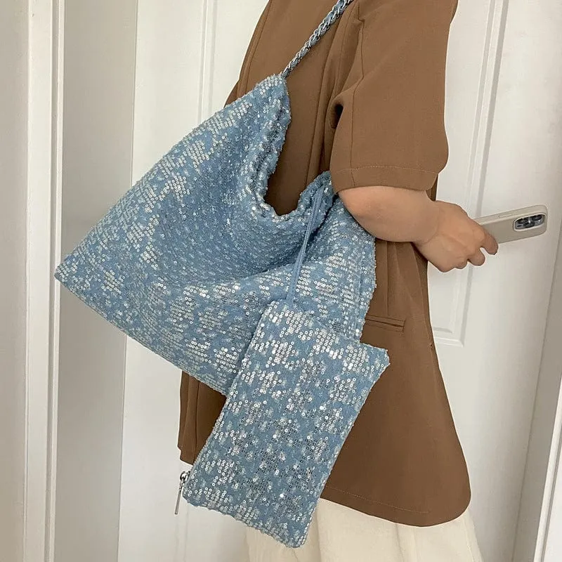 BGS6561 Rachelle Sequin Hobo Bag With Wristlet