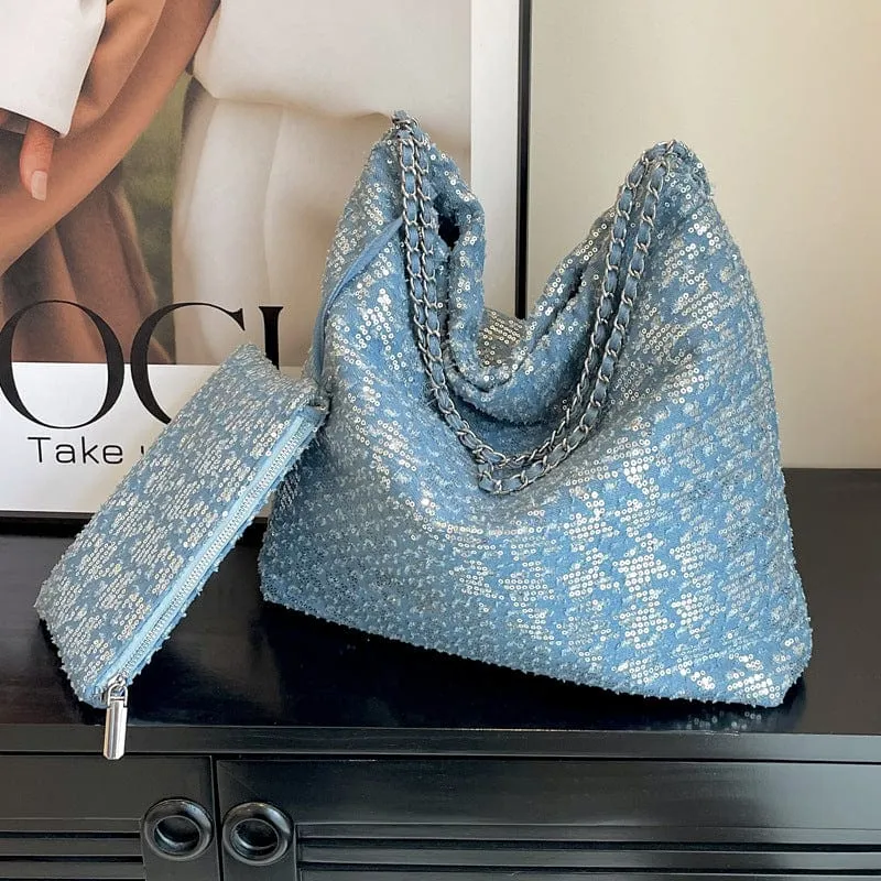 BGS6561 Rachelle Sequin Hobo Bag With Wristlet