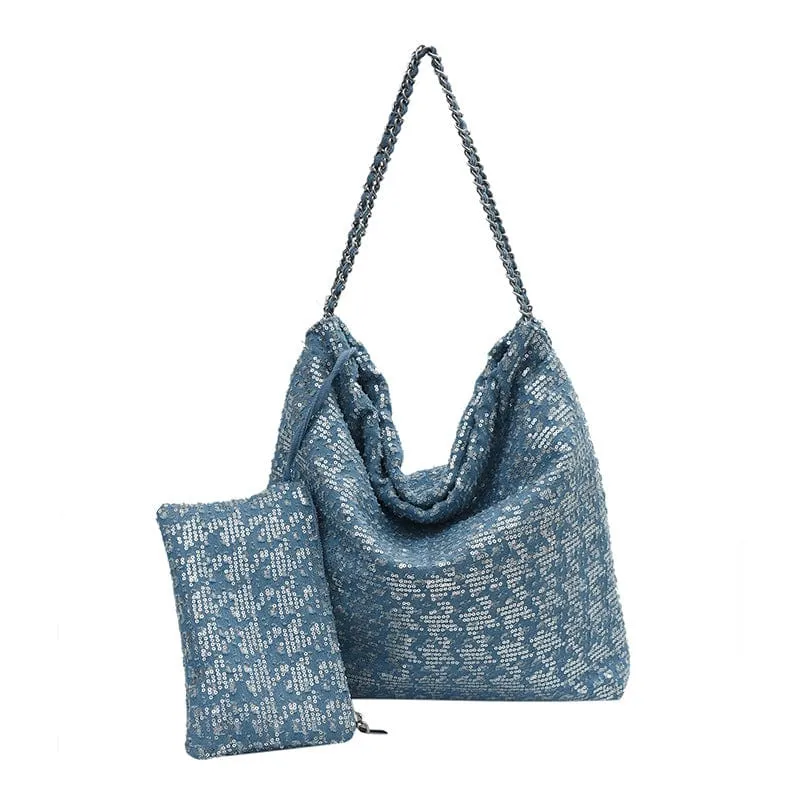 BGS6561 Rachelle Sequin Hobo Bag With Wristlet