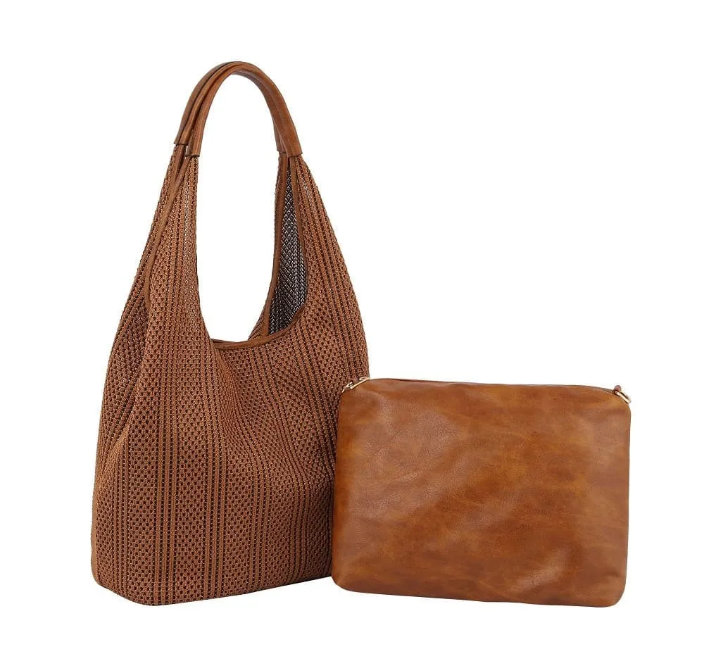 JN0097 2in1 Fashion Texture Hobo Bag With Bag Set